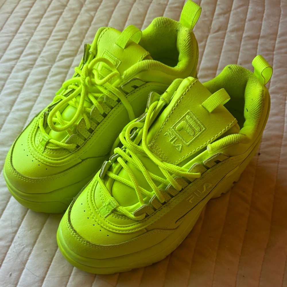 Fila Disruptor 2 Wedge Platform Shoe Volt Green Like New Size 6